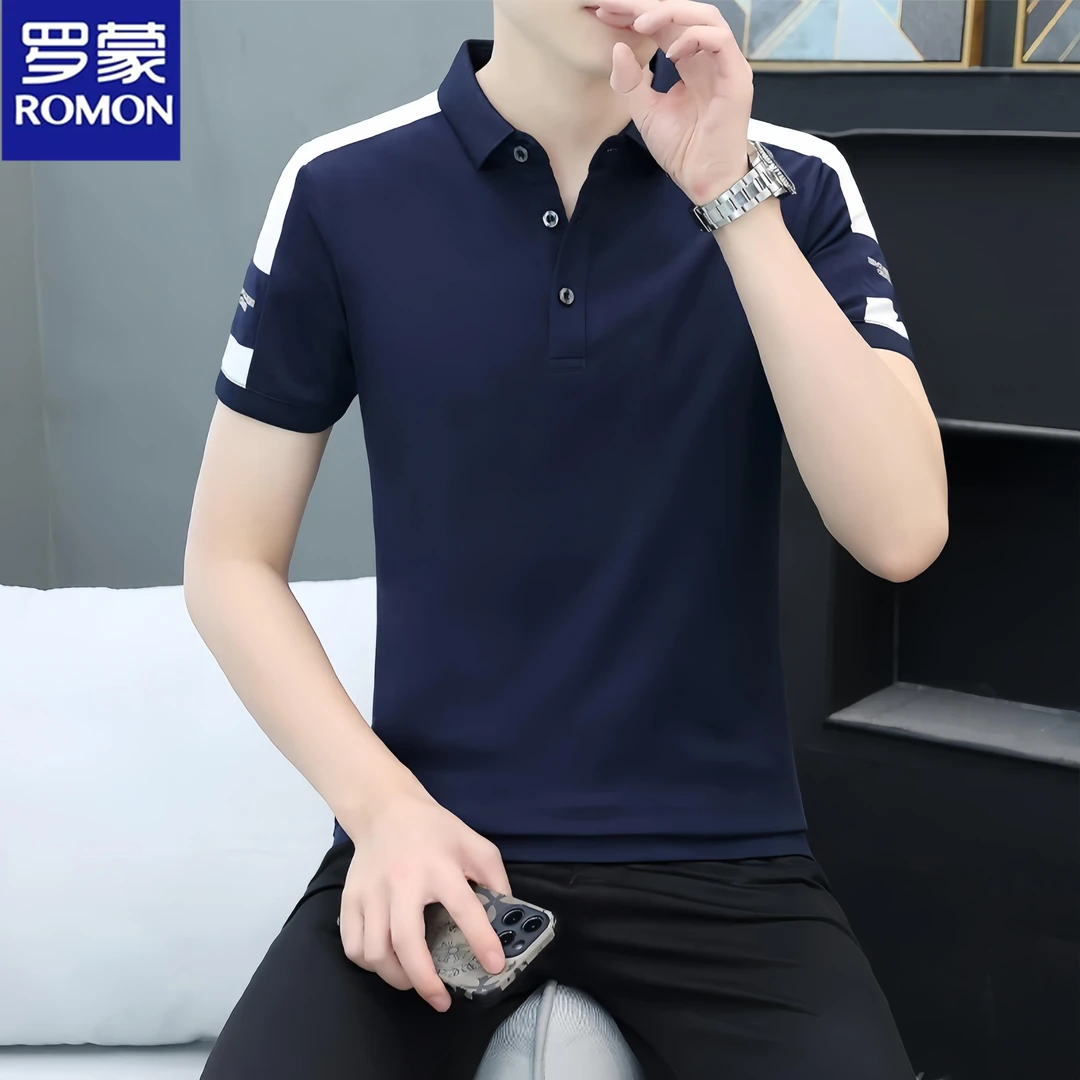 罗蒙春夏季短袖T恤男士Polo衫休闲百搭商务修身翻领半袖修身棉质t