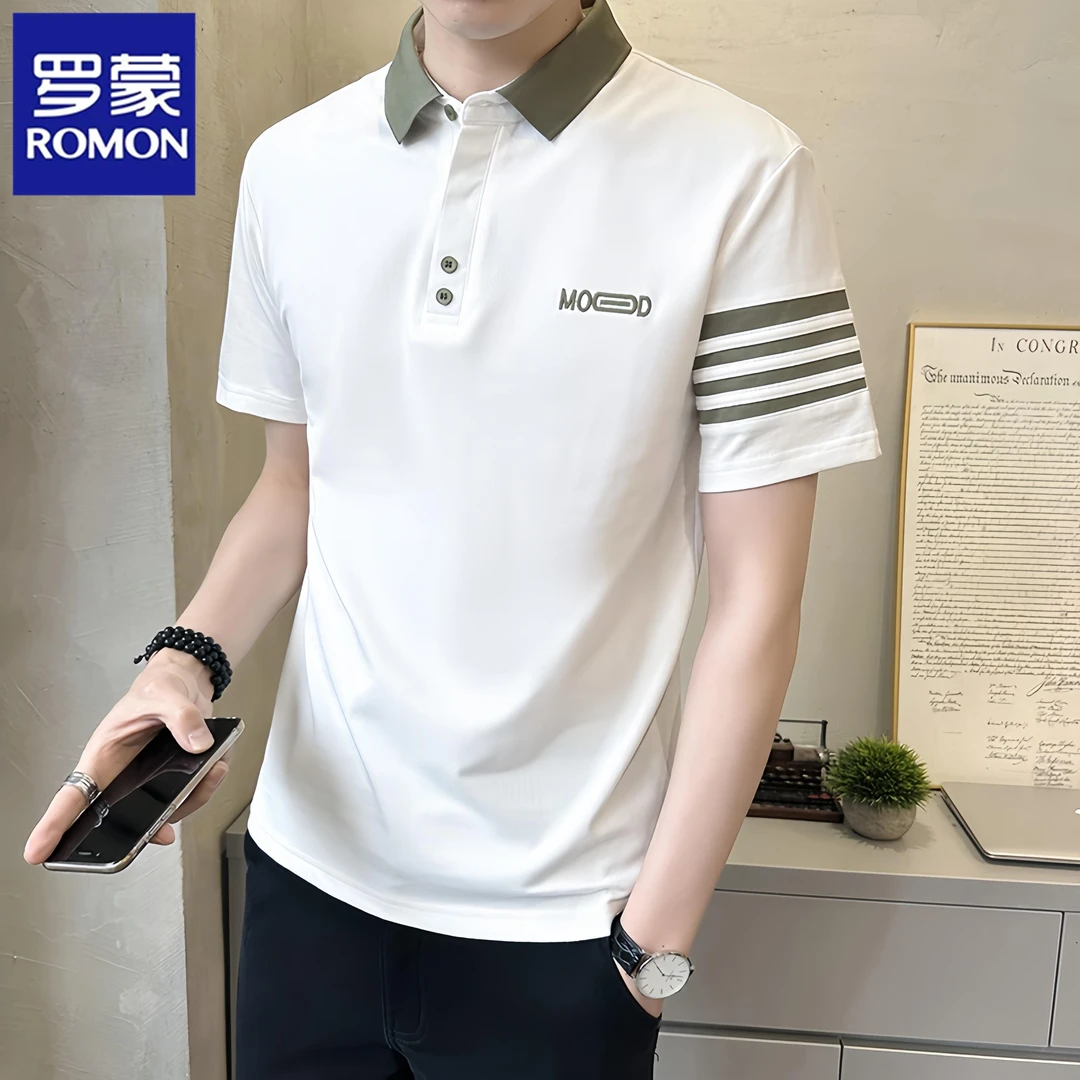 Romon/罗蒙短袖t恤男士翻领polo衫夏季新款修身体恤休闲百搭上衣