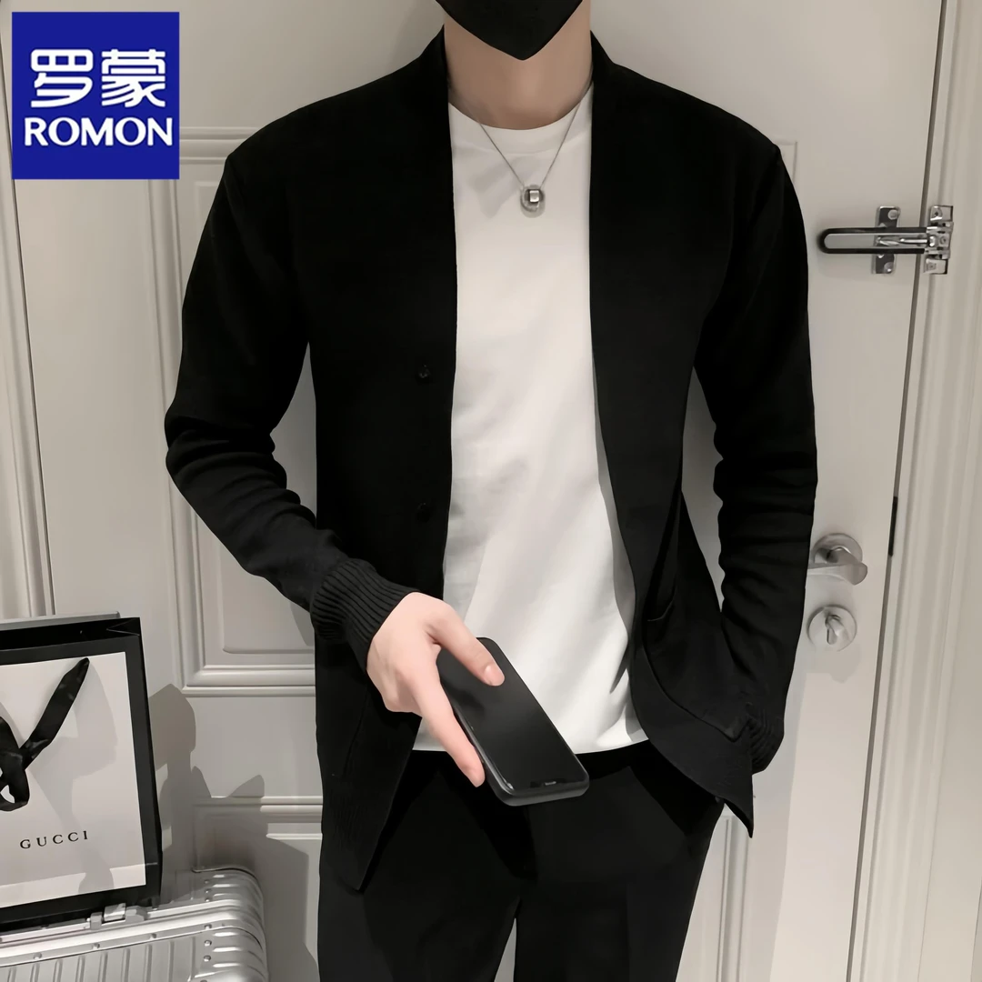 罗蒙2024春季新款男士韩版修身百搭开衫针织衫春秋外穿毛衣外套潮