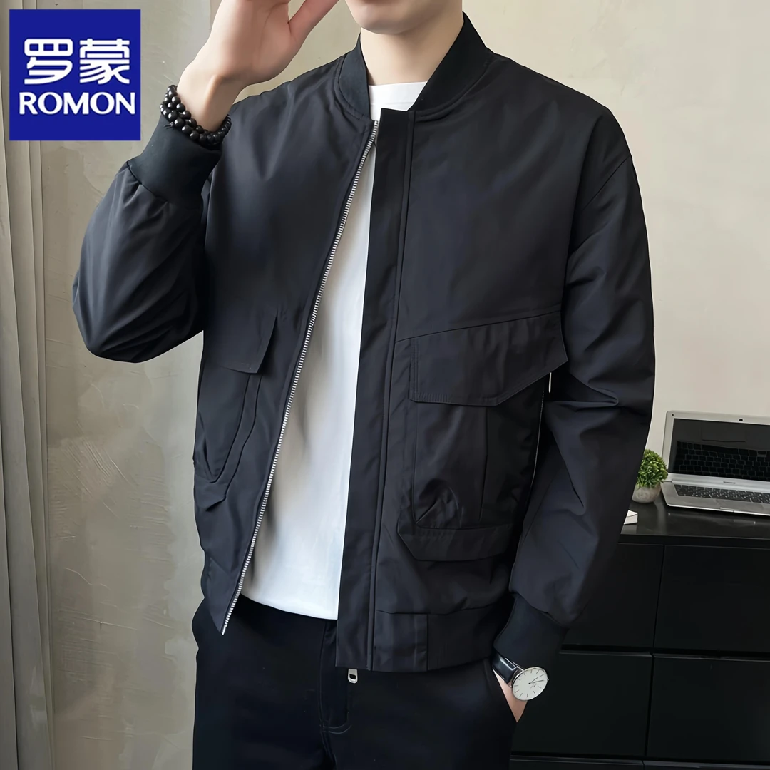 罗蒙春秋季潮牌商务外套男士翻领时尚新款飞行员夹克棒球服休闲衣