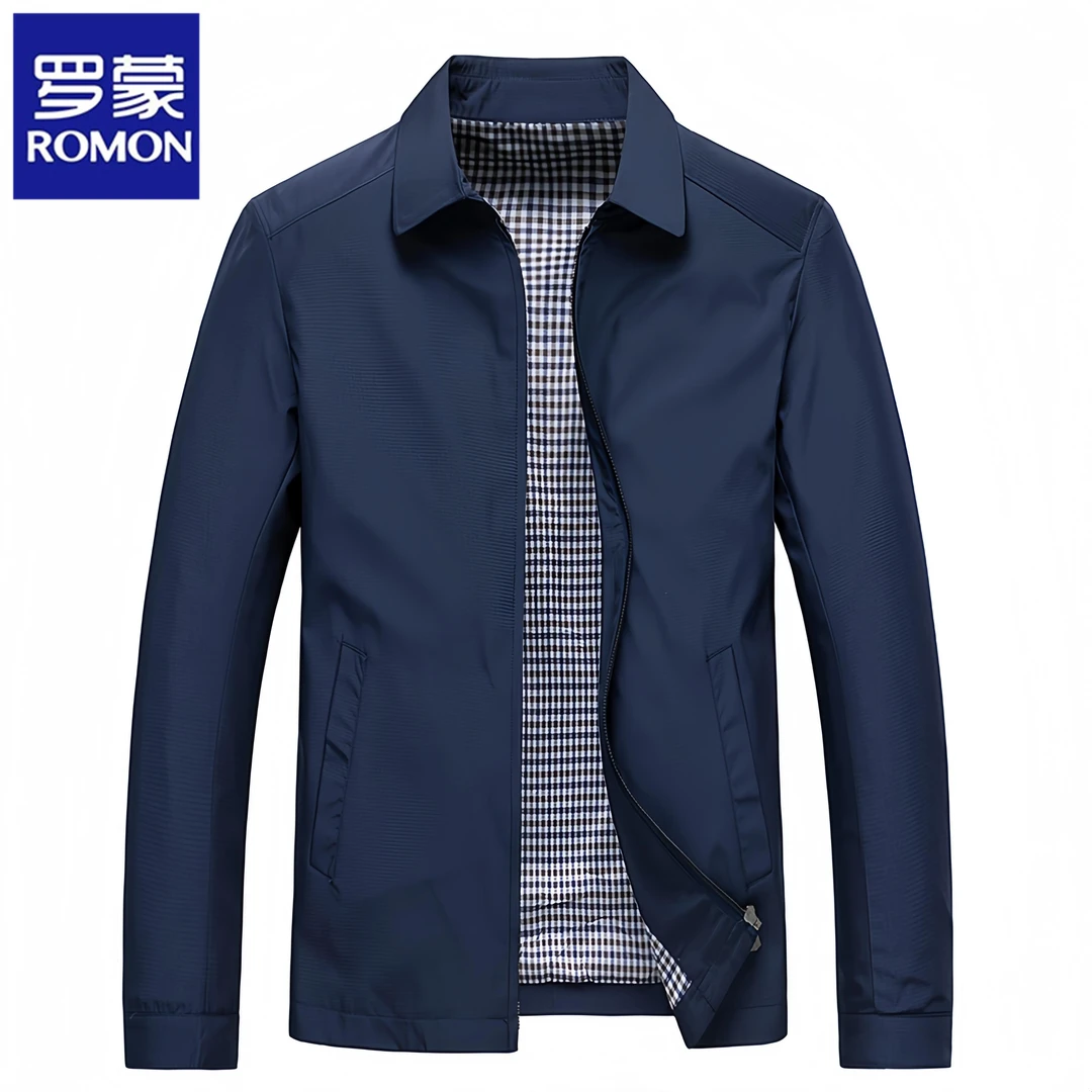罗蒙新款男士夹克外套春秋季商务休闲翻领帅气中老年爸爸装上衣服