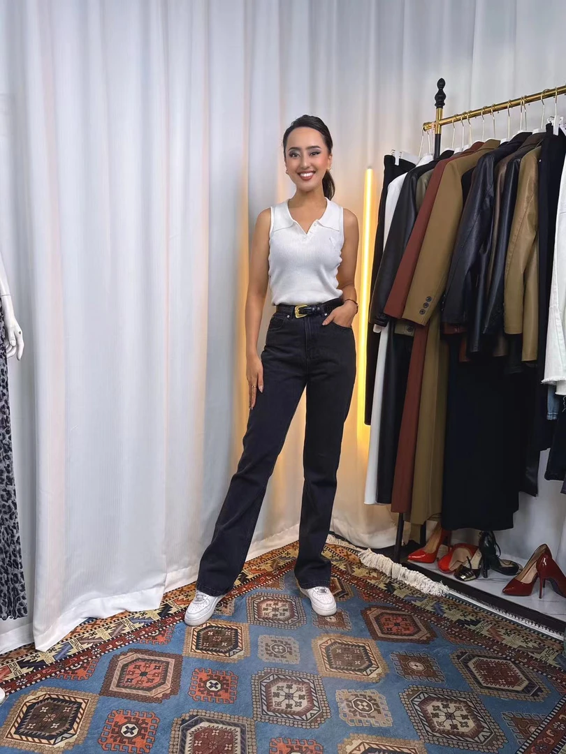 深灰直筒牛仔裤子显瘦夏季收腰复古修身女装裤子气质时尚休闲日常