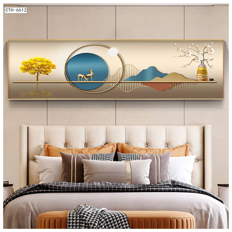 锦树双鹿主卧室床头简约风花开酒店宾馆房间沙发背景墙装饰壁挂画