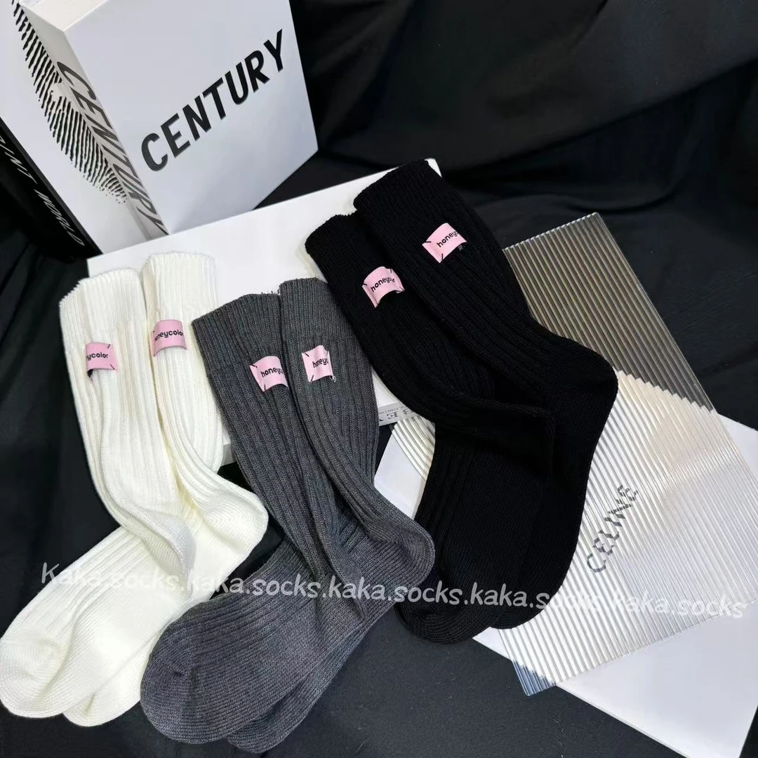 日系秋冬粉标复古粗线针织甜美时尚潮流加厚ins风运动中筒堆堆袜