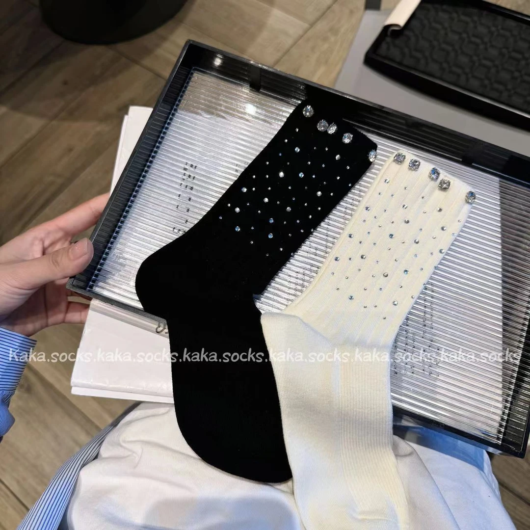 韩版满天星烫钻钉钻高级感闪亮轻奢重工时尚中筒袜