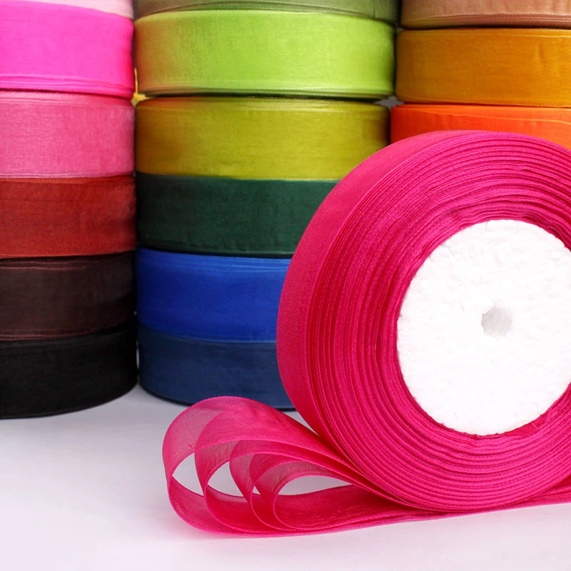 25mm宽雪纱带缎带2.5cm厘米布料丝带彩带花杆铁丝DIY材料多色