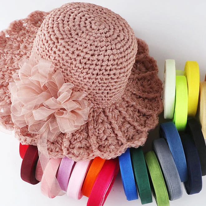 织帽子手工编帽子网纱钩帽Diy透明雪纺纱浅色勾帽子勾织夏太阳帽