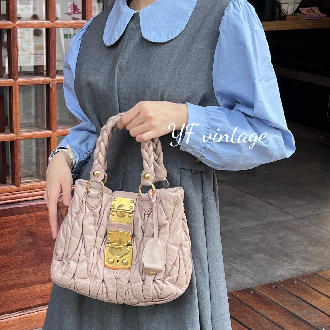 95新 MIU MIU/缪缪 yf/缪缪皱褶单肩手提包/95新