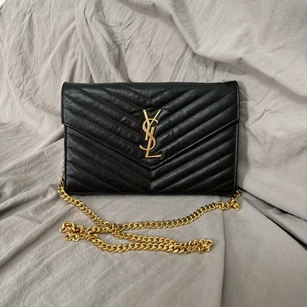 95新 YSL/圣罗兰 圣罗兰黑金小号信封/ML