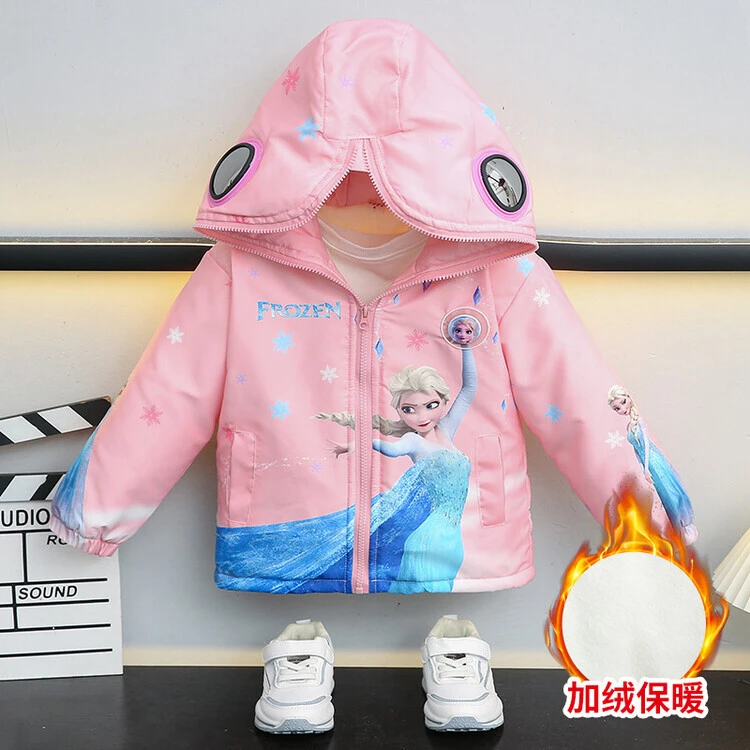 女童棉服外套外贸棉衣棉袄加绒风衣秋冬冰雪奇缘滑雪眼镜冲锋衣服