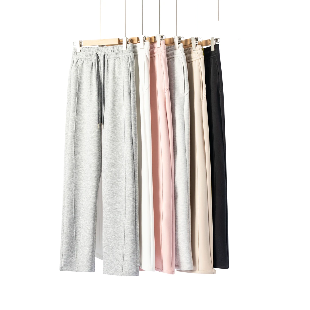 2024新款灰色窄版空气层阔腿裤女卫裤小个子垂感运动休闲直筒裤女