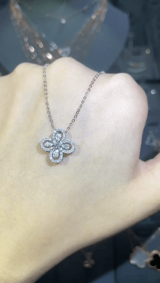 【闪购商品】钻石套链18K金镶嵌梦*鱼k白  多人 四叶草
