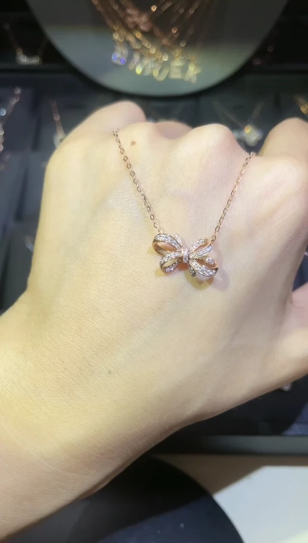 【闪购商品】钻石套链18K金镶嵌18K金玫 多人 蝴蝶结