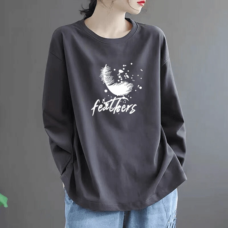 夏季100%纯棉长袖T恤女oversize宽松显瘦百搭洋气打底衫圆领上衣