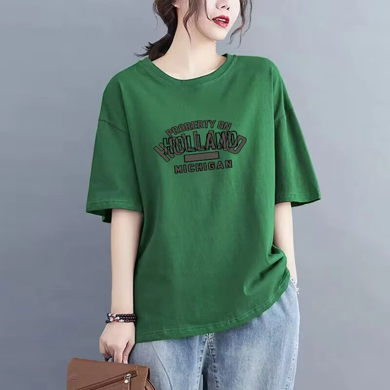 纯棉短袖t恤女夏季新款韩版宽松印花大码百搭显瘦圆领上衣打底衫