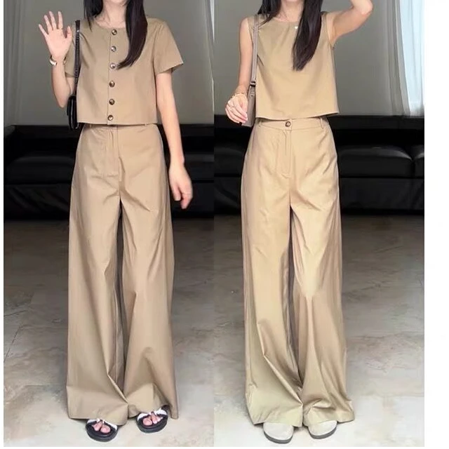 极简气质显瘦两穿背心上衣女夏季百搭宽松阔腿裤