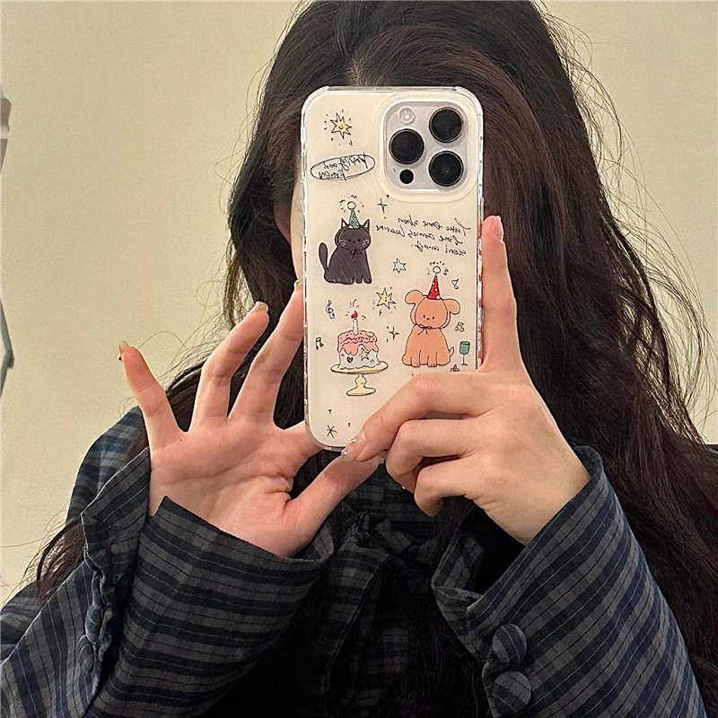 可爱英文蛋糕狗狗适用iPhone16苹果15ProMax/14/13/12壳新款