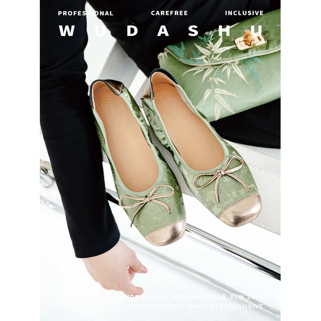 吴大叔春季新中式女鞋新款百搭舒适浅口休闲蛋卷鞋气质软底平底鞋