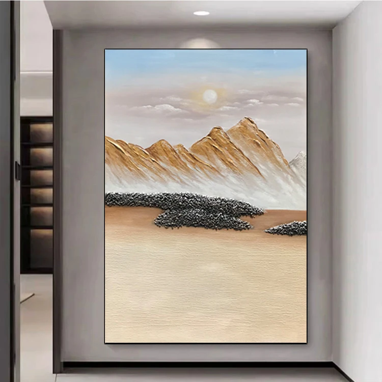 现代抽象油画金山玄关装饰画艺术画客厅背景墙风景轻奢挂画