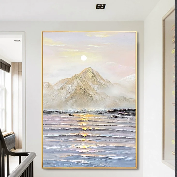 现代抽象油画日照金山玄关装饰画新中式客厅背景墙风景轻奢挂画