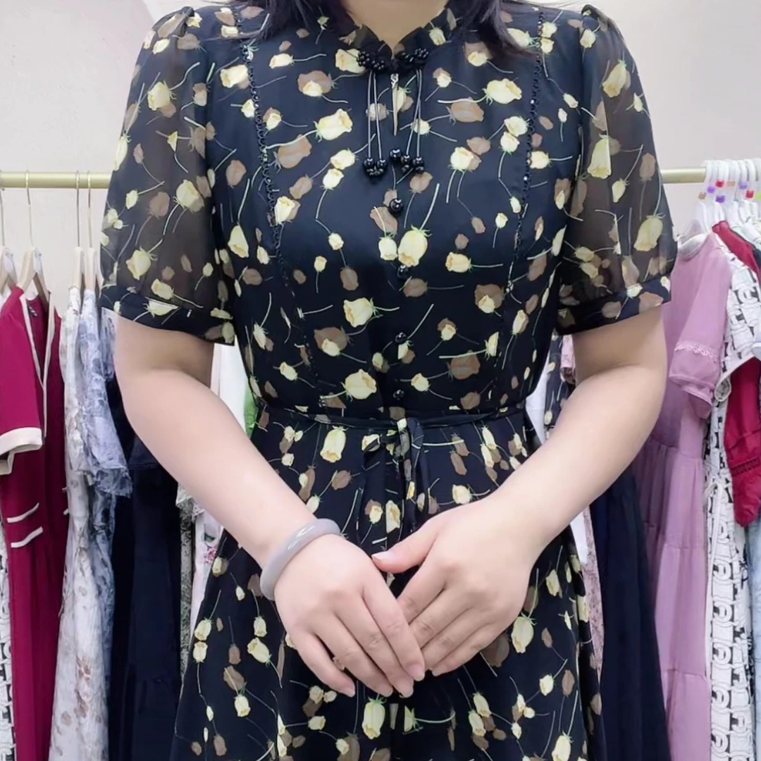 【XY1111】夏装装新款时尚收腰显瘦中长款印花连衣裙