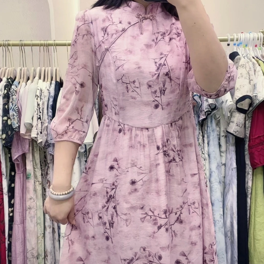 【XY1168】2024秋装新款时尚收腰显瘦中长款国风连衣裙