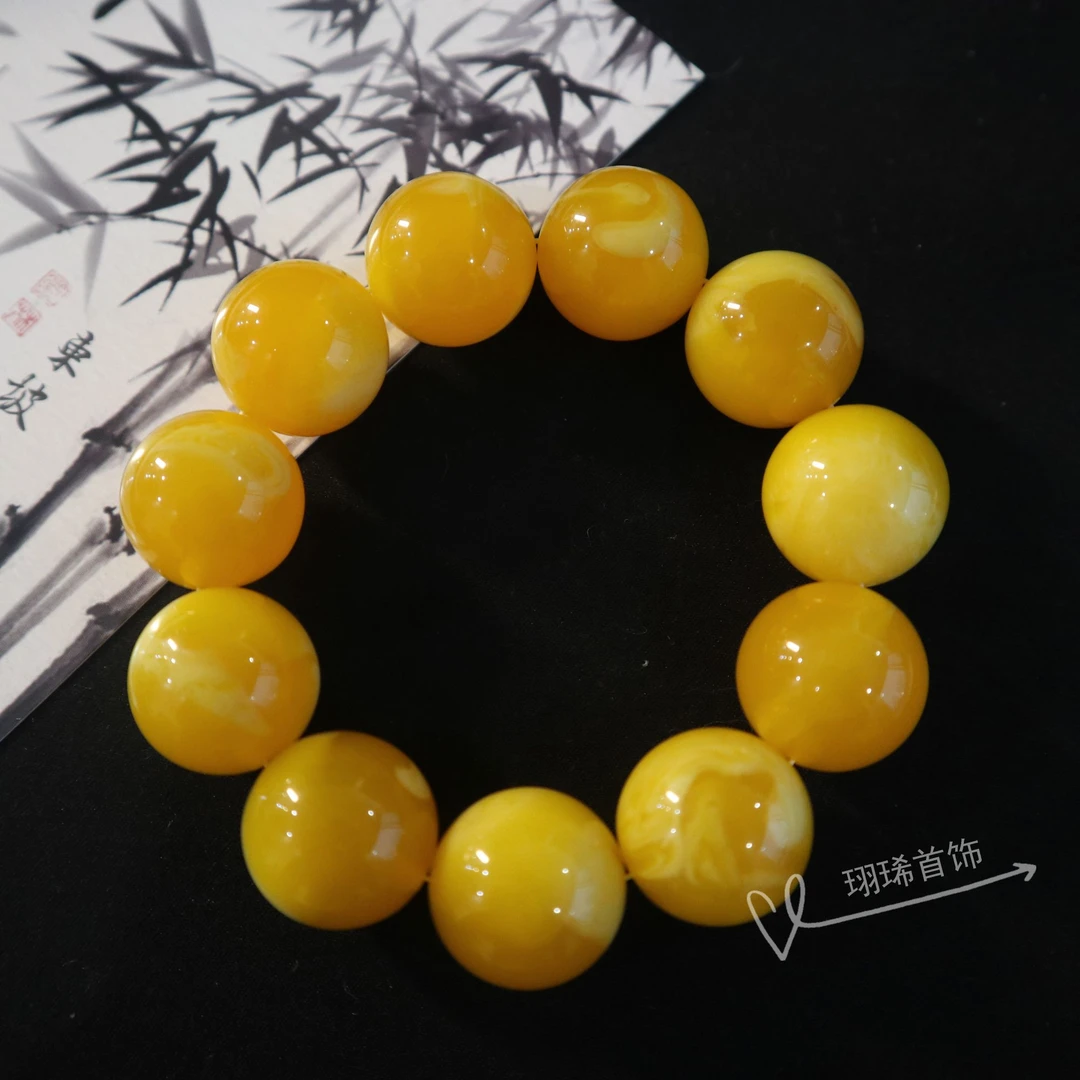 W026古巴新蜜  圆珠飘花手串21mm