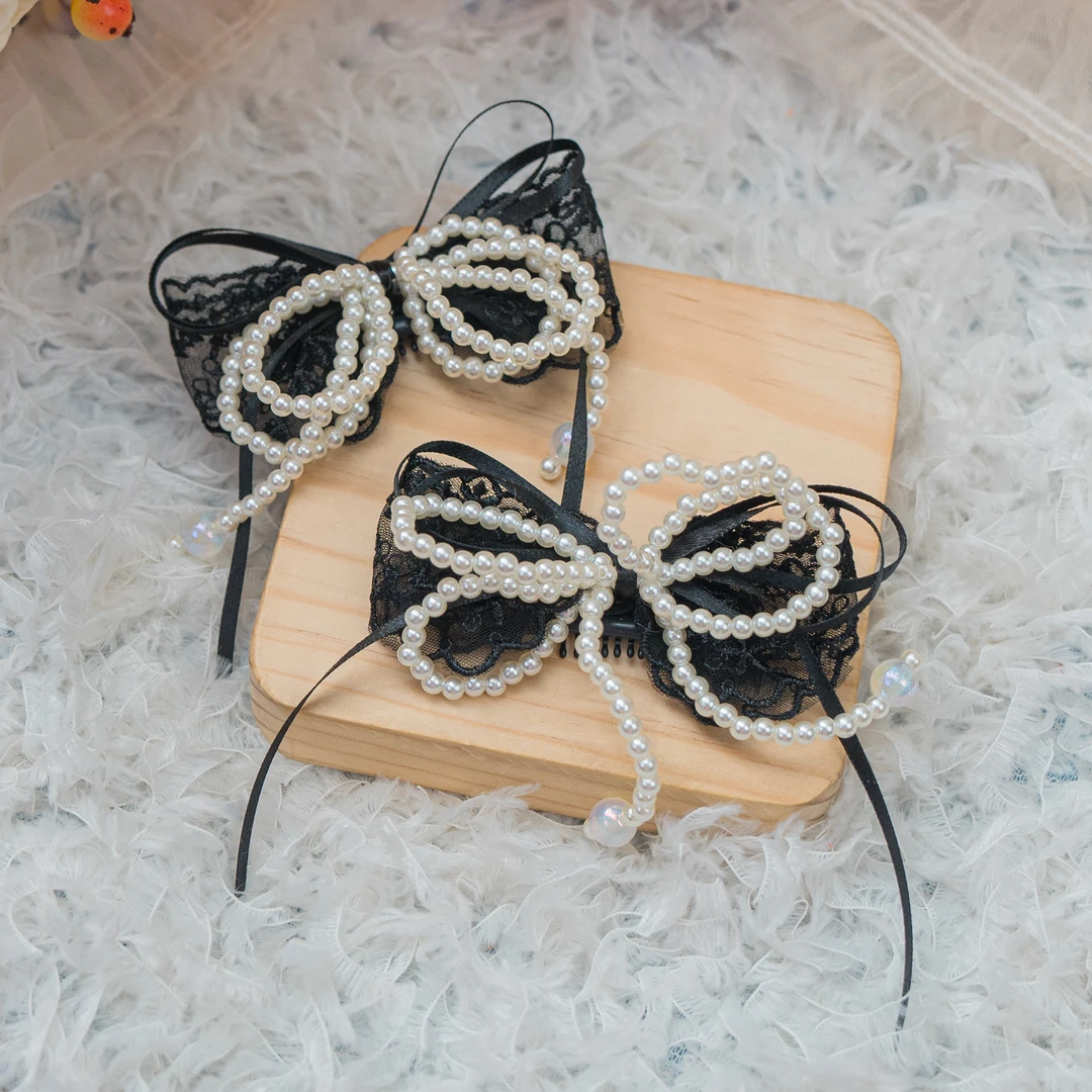 AL-2541 珍珠蕾丝汗毛夹头饰儿童小女孩发夹发饰可爱甜美中国风