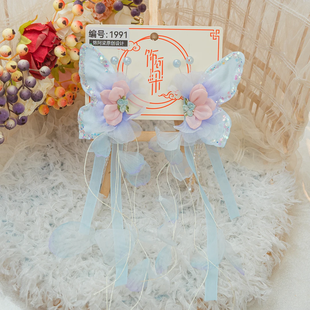 AL-1991 花落蝶飞对夹头饰儿童小女孩发夹发饰手工仙气可爱百搭
