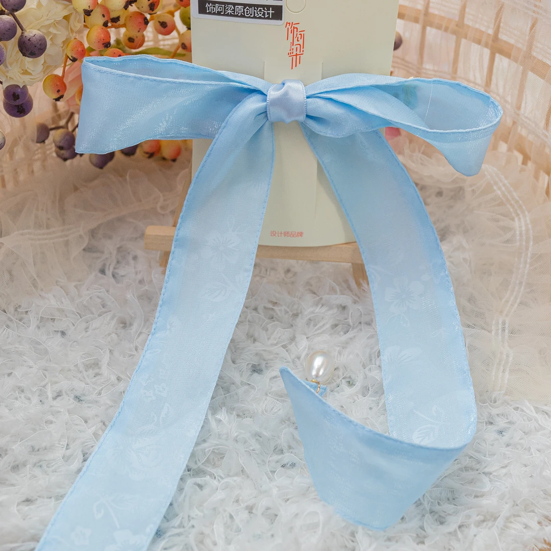 AL-1602 白月光丝带弹簧夹气质飘带后脑勺顶夹芭蕾风头饰绑发侧边