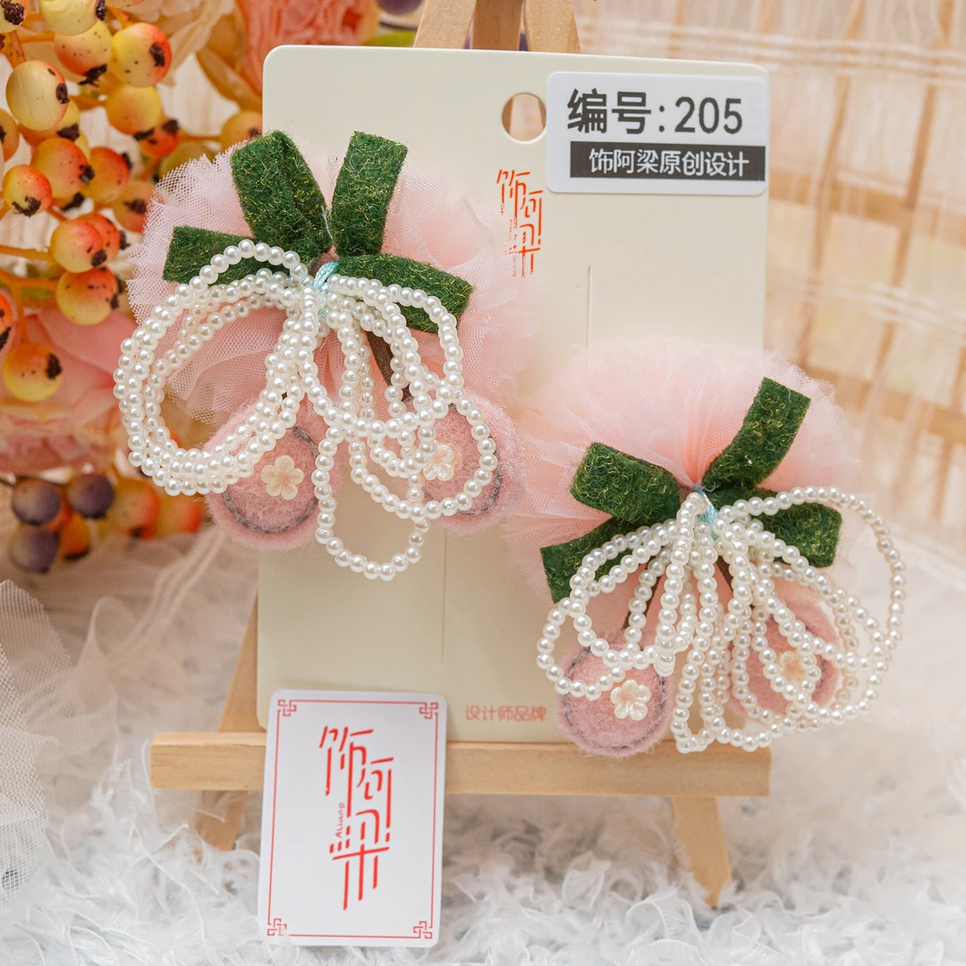 AL-205 珍珠樱桃对夹发饰头饰儿童手工气质可爱成人甜美纱仙女