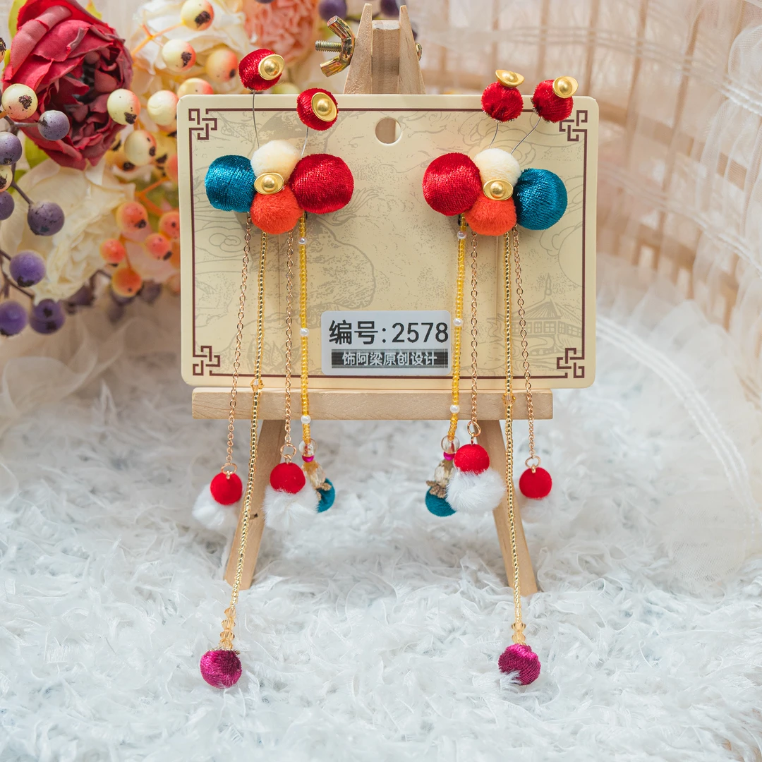 AL-2578 财源滚滚汗毛夹发饰新年春节灵动可爱妙妙喜庆红色小女孩