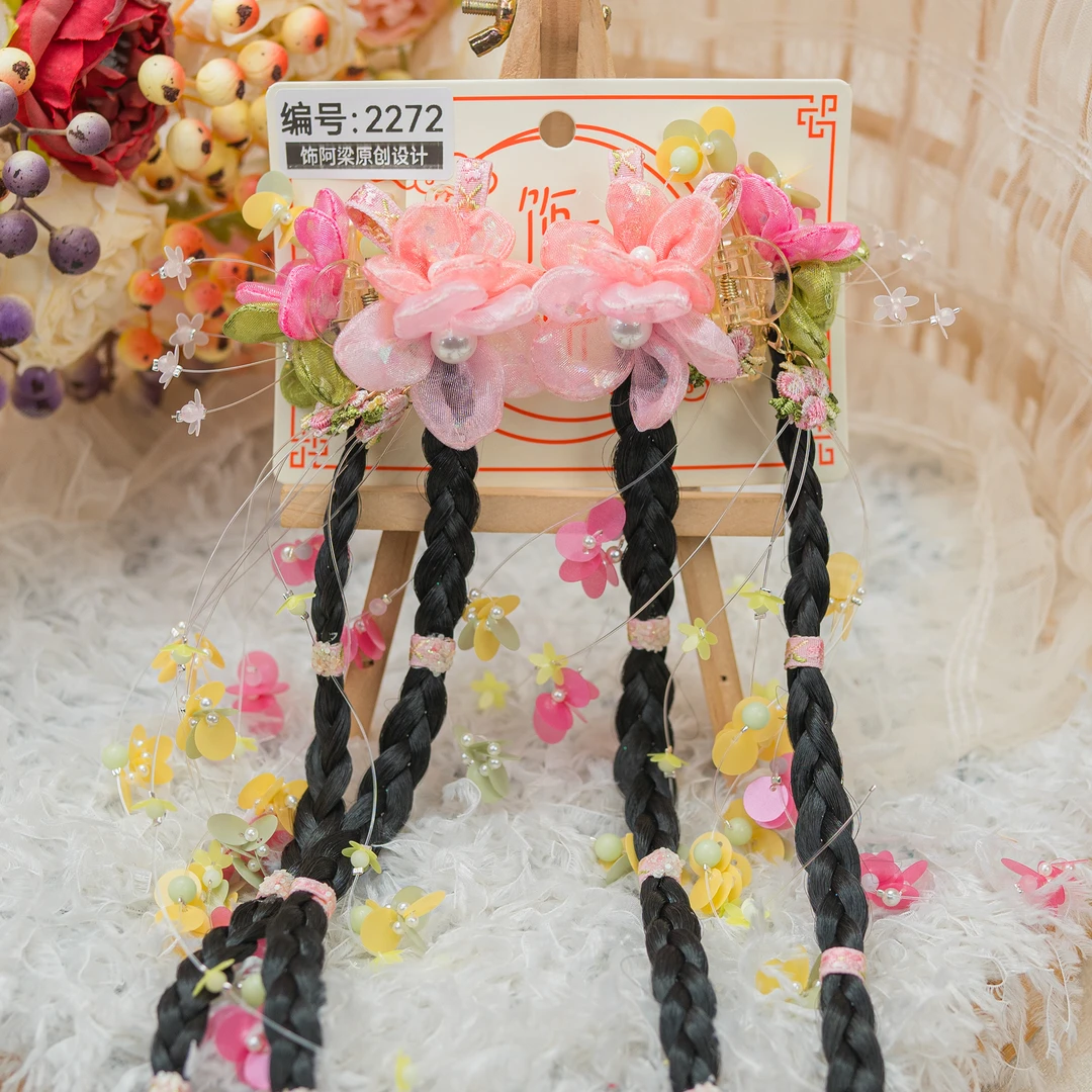 AL-2272 彤花翠玉假发辫头饰儿童小女孩发夹发饰手工仙气可爱甜美
