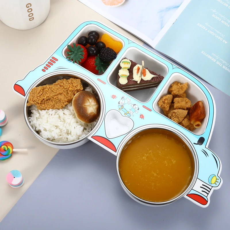 赛杉304不锈钢儿童餐盘 卡通汽车造型宝宝辅食饭碗幼儿园分隔餐盘