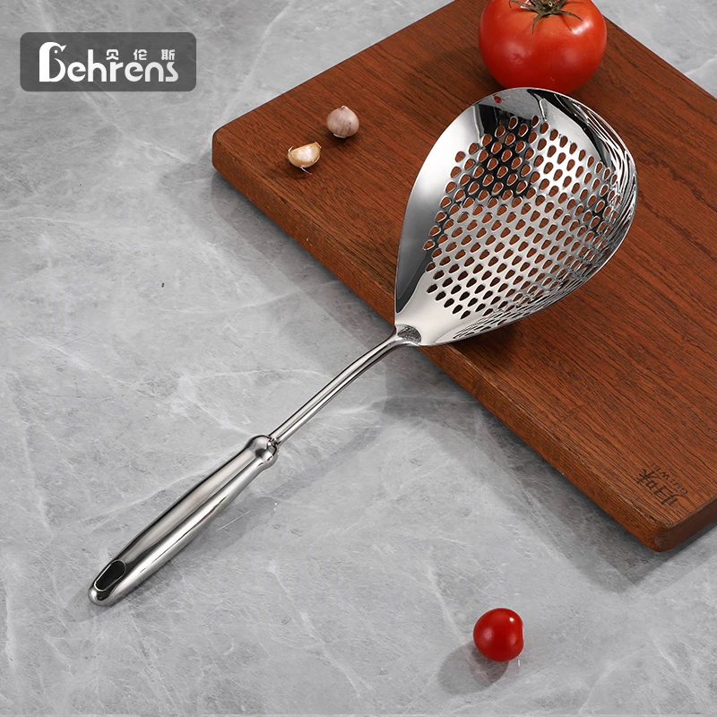 贝伦斯食品级不锈钢漏网漏勺镜面葫芦花椒大漏勺大号中空隔热厨用