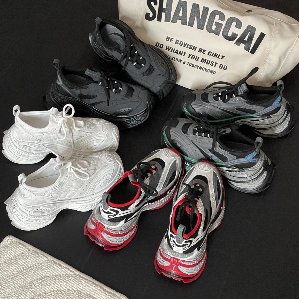 16XL老爹鞋女撞色厚底增高做旧擦色脏脏鞋6CM