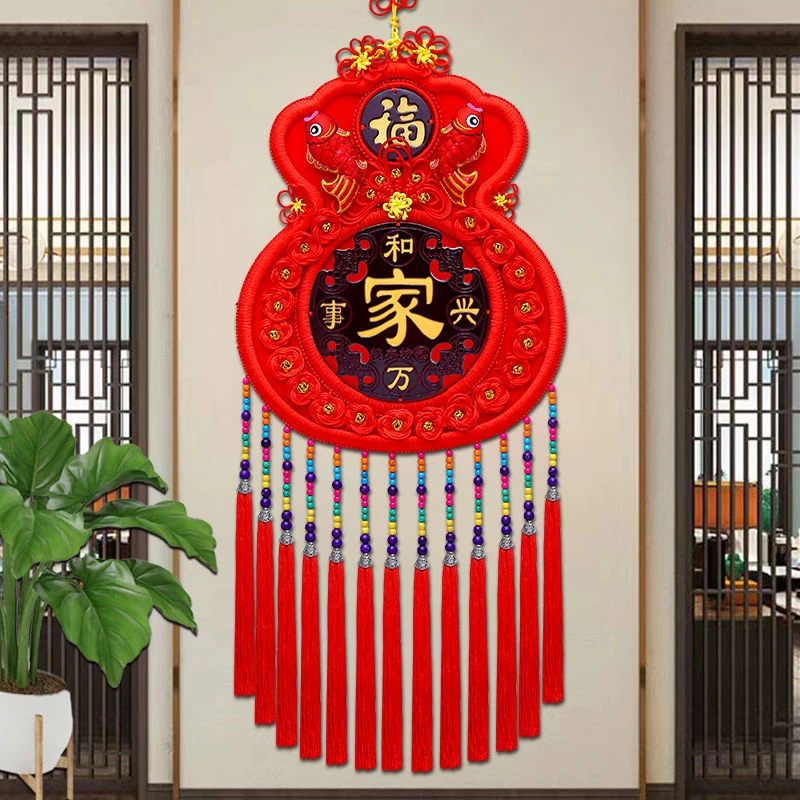龙年钱袋中国结挂件高档客厅福字桃木电视背景墙招财乔迁过年装饰