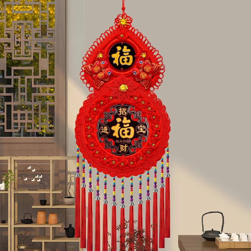 新款龙年桃木中国结竖葫芦福挂件客厅玄关电视墙家居装饰乔迁送礼