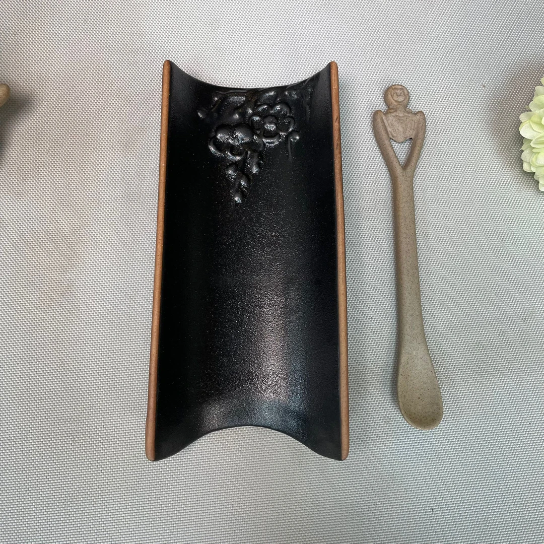 黑陶茶则加小勺子