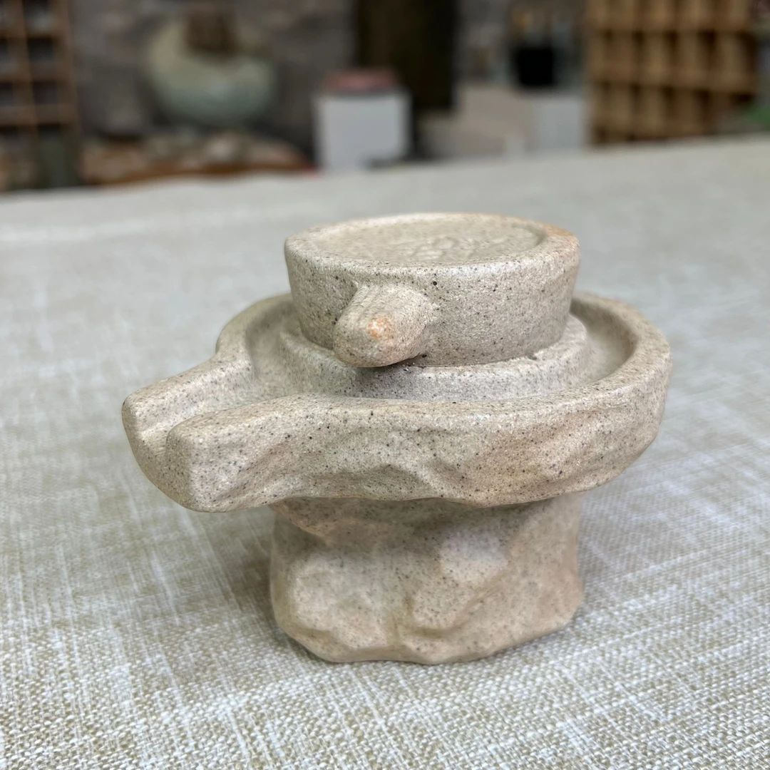 陶土茶宠石磨摆工艺品摆件