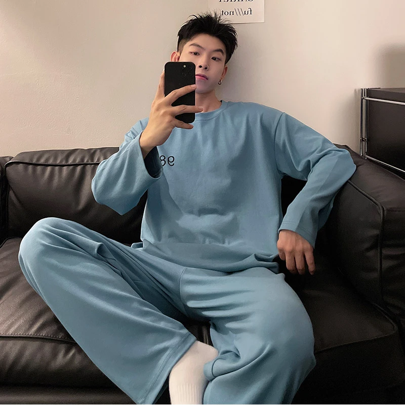 睡衣男秋冬2023年新款网红可外穿高级感长袖大码两件套休闲家居服
