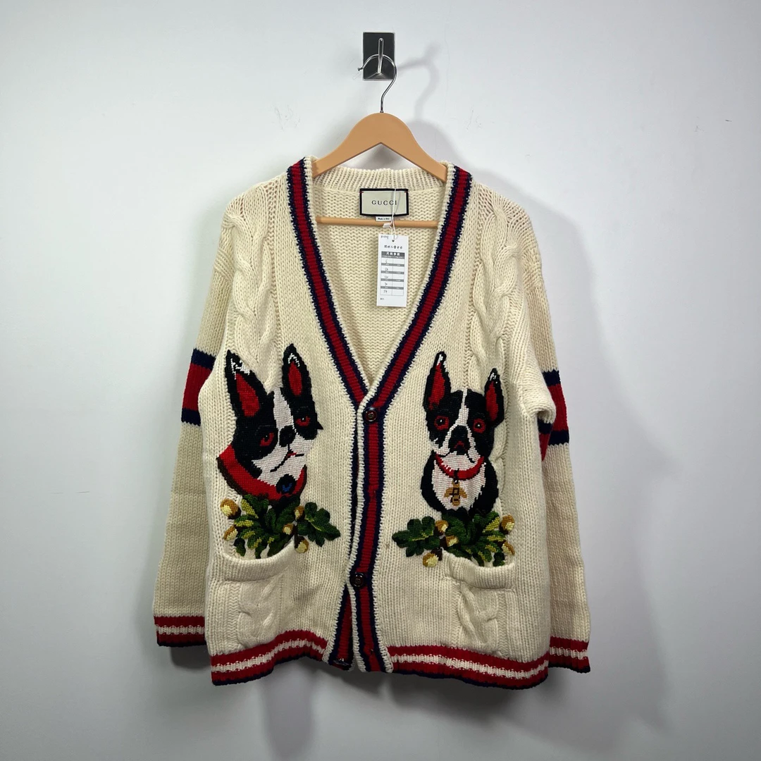 【全新】Gucci 古驰 白色 双狗logo 针织毛衣开衫 / S码 / 2549