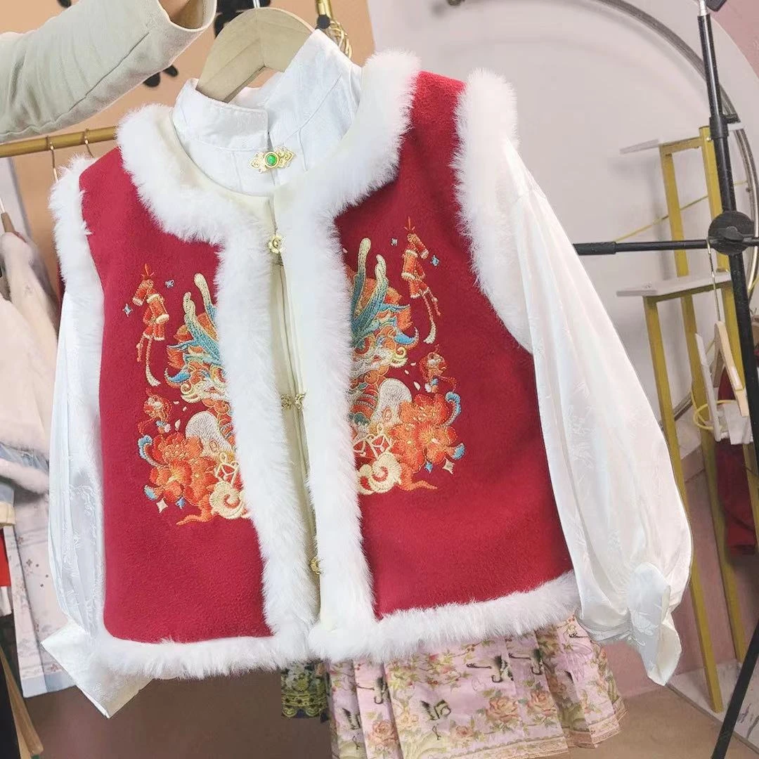 比甲儿童拜年服加绒汉服儿童国风女童超仙