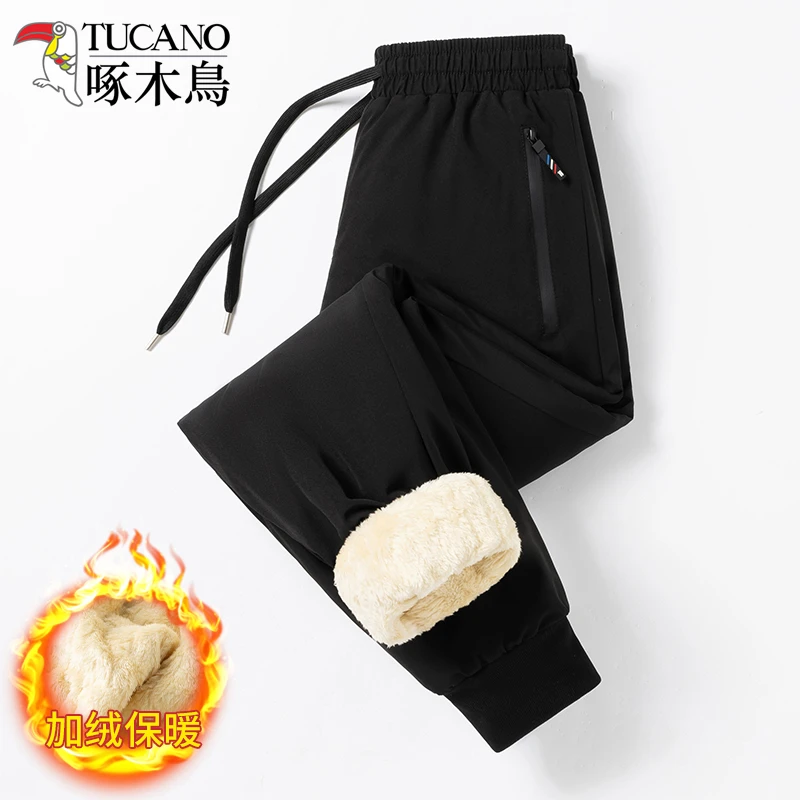 啄木鸟中老年冬季棉裤爸爸羊羔绒运动裤爷爷男士加绒裤子加绒加厚