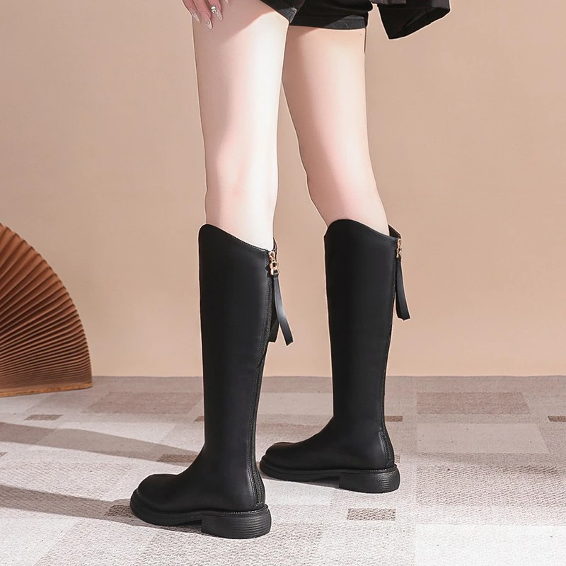 长筒靴V口软底显瘦圆头百搭女靴洋气高级长靴加绒时尚弹力瘦瘦靴
