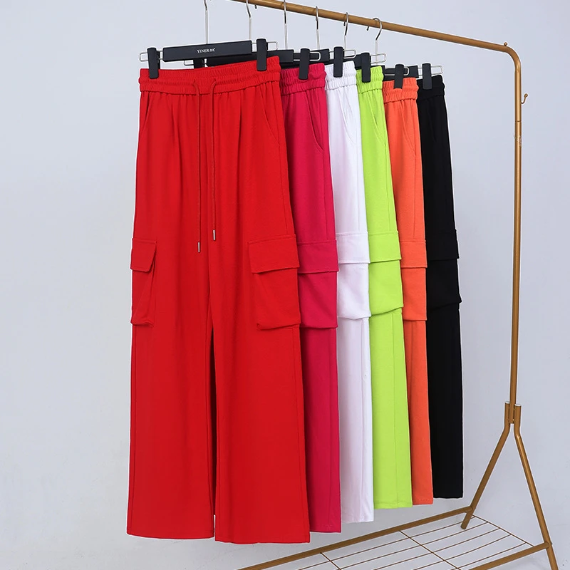 春秋季新品高腰工装裤运动裤直筒阔腿裤宽松