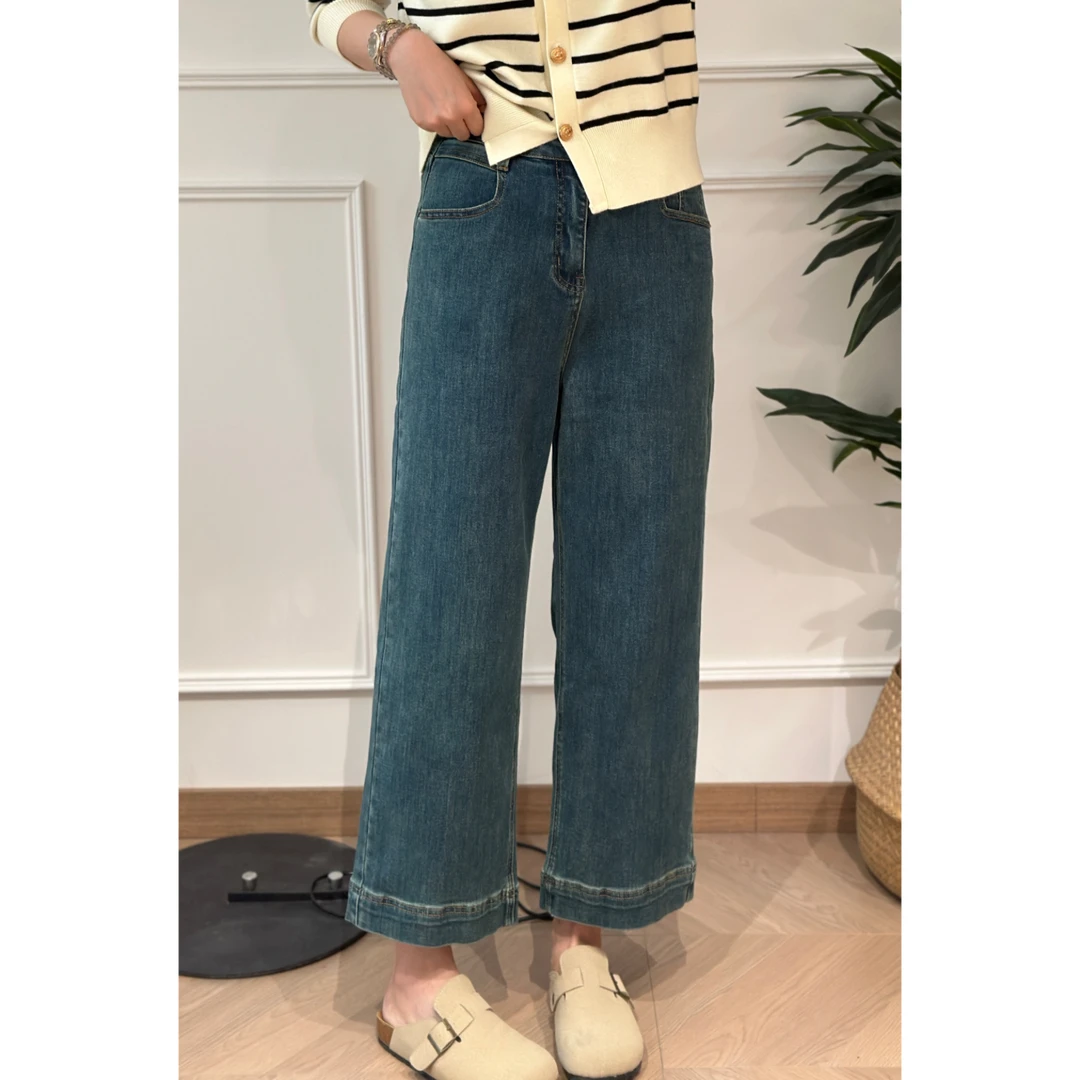 NANA 高腰直筒牛仔裤女梨形身材显瘦遮胯阔腿牛仔裤子A0838