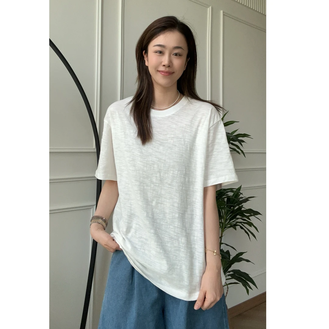 美亚恩NANA夏季薄款竹节棉透气大版百搭纯色T恤男女同款短袖A0824