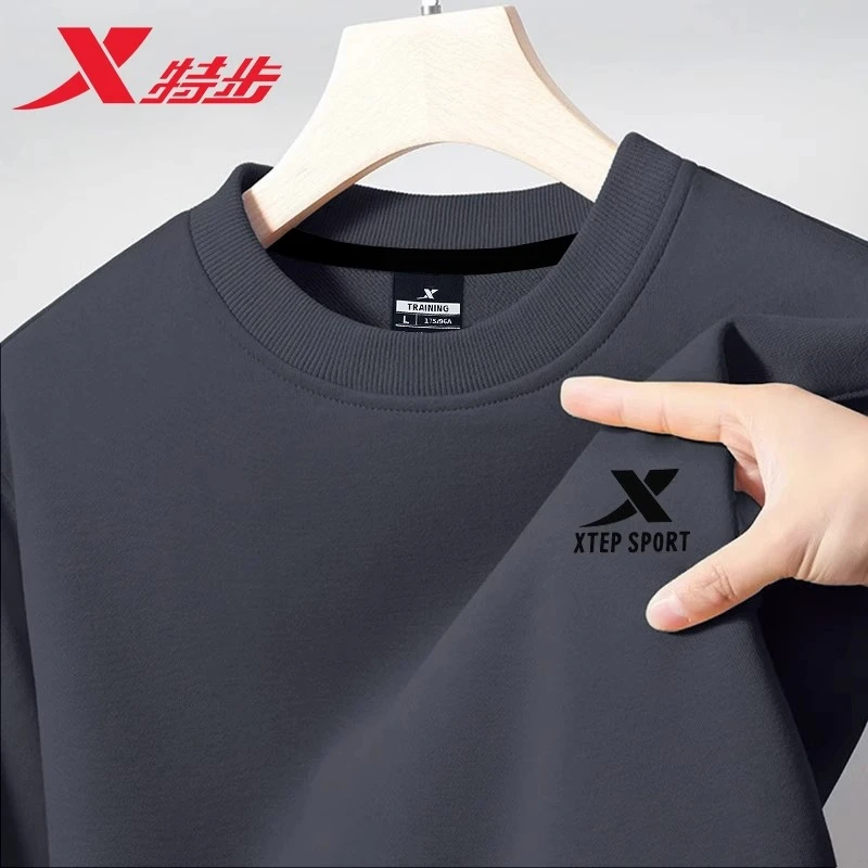 特步正品卫衣男秋冬上衣T恤外穿圆领套头衫宽松休闲运动外套男款