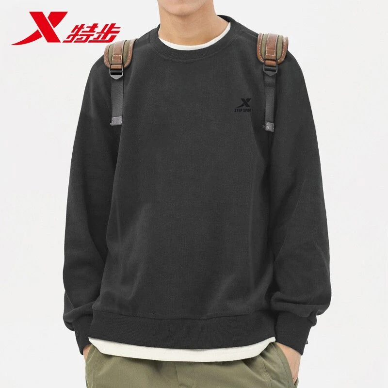 特步卫衣男春季新款圆领宽松长袖上衣官方正品休闲套头运动打底衫